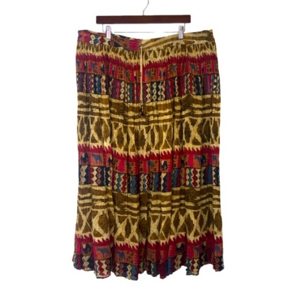 Vintage Just Class Maxi Skirt S Multicoloured Drawstring Waist Accordion Pleat